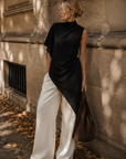 top asymétrique drapé noir