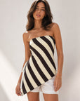 Top bandeau rayé asymétrique chocolat écru face