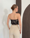 top13873 chemisier noir sans bretelles a motif floral avec manches droites image 4