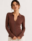 Cardigan côtelé col chemise marron