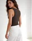top cotele a col rond en coton stretch image 4