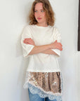 top13820 chemisier blanc glamour a paillettes avec demi manches image 1