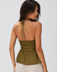 top dos nu péplum vert olive