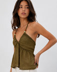 top halter décolleté V vert olive