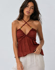 top péplum texturé rouge carmin