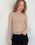 top en tulle beige a pois manches longues image 1