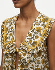 top gilet fleuri a liens col volante image 10
