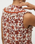 top gilet fleuri a liens col volante image 5