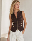 Top Gilet en maille zippé à boutons dorés