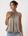 Top halter jacquard kaki face