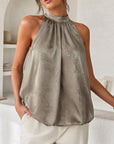 Top halter satiné effet bulle kaki