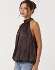 Top halter satiné à ourlet bulle marron