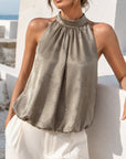 Top halter satiné effet bulle kaki