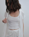 top ceinture en coton blanc froisse image 1