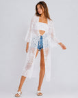 Kimono long dentelle brodée blanc