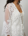 Kimono dentelle blanc manche évasée