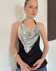 top13875 chemisier noir a paillettes avec encolure licou image 1