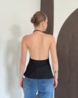 top13875 chemisier noir a paillettes avec encolure licou image 5