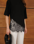 top13521 chemisier noir elegant a manches mi longues image 4