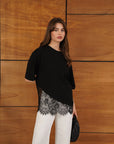 top13521 chemisier noir elegant a manches mi longues image 5