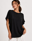 top oversize modal noir trois quarts
