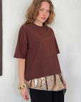 top13828 chemisier brun a paillettes manches mi longues image 1