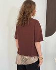 top13828 chemisier brun a paillettes manches mi longues image 4
