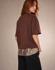 Top T shirt brun à ourlet pailleté