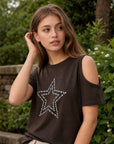 Top T shirt épaules ajourées étoile