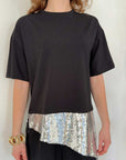 top13824 chemisier noir a paillettes a manches mi longues image 4