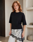 Top T shirt noir oversize paillettes et dentelle