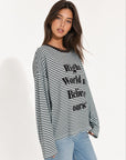 T‑shirt rayé noir blanc avec message