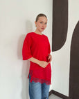 top13859 chemisier rouge a manches droites 3 4 image 4