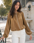 veste bomber satinée camel manches ballon