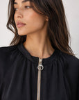 veste bomber satinée noire dos fronces