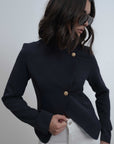 veste croisée marine vue trois quarts