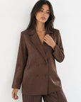 Veste marron croisée satinée face