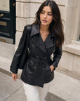 Veste noire double boutonnage ceinturée