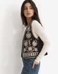 Gilet en velours brodé brun vue 3 4 profil