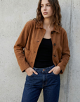 Veste Courte En Daim Marron