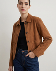 Veste Courte En Daim Marron