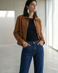 Veste Courte En Daim Marron