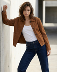 Veste Courte En Daim Marron