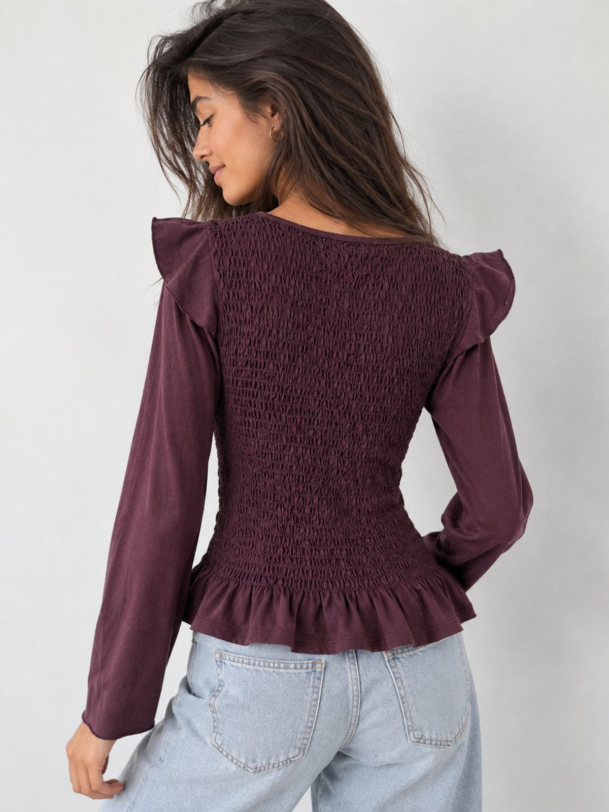 blouse smockée dos prune