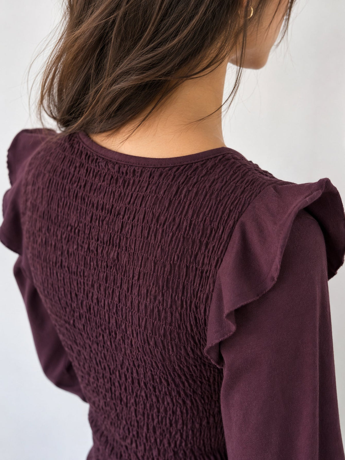 blouse smockée volants détail prune