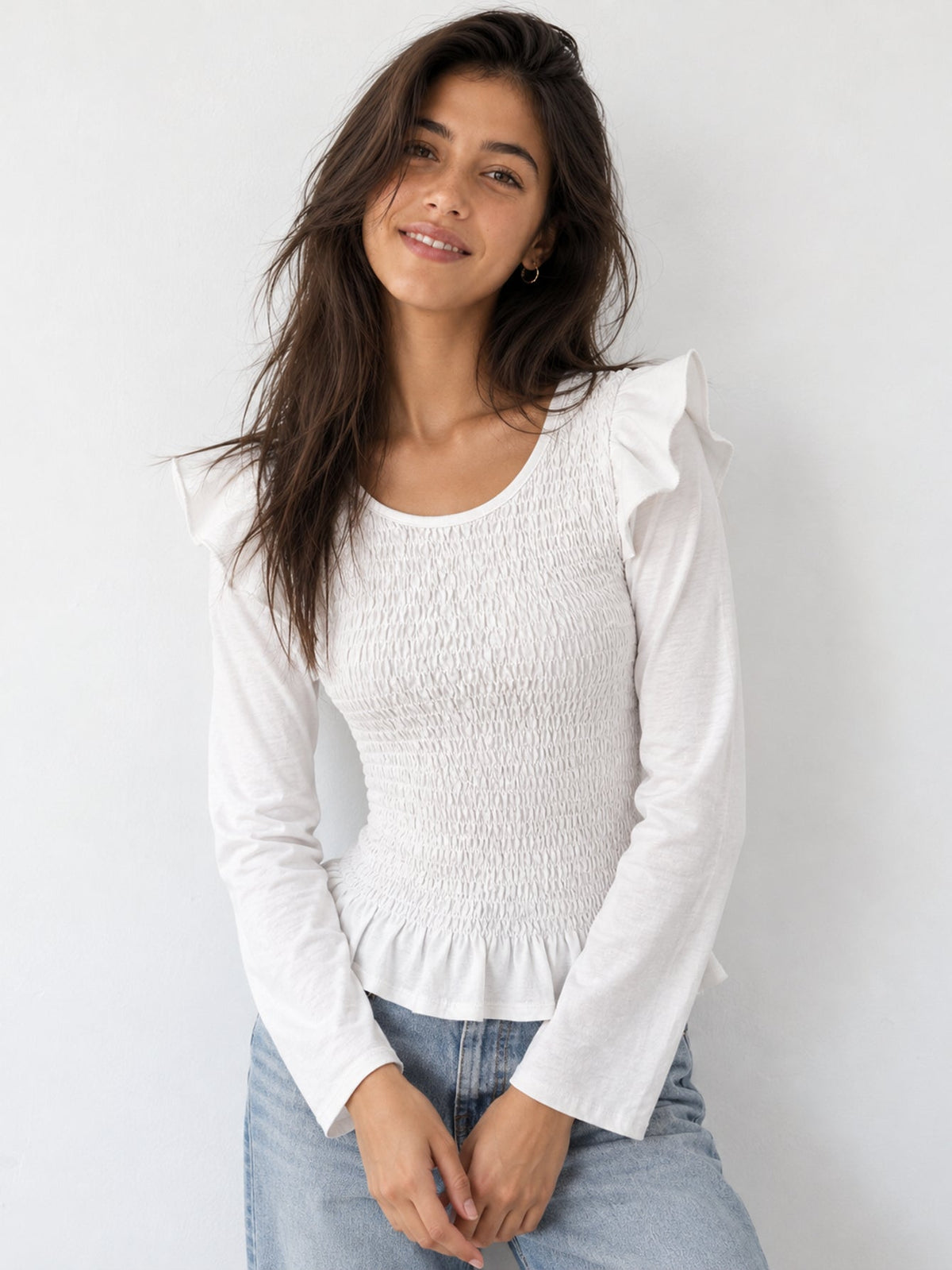 blouse smockée volants blanc