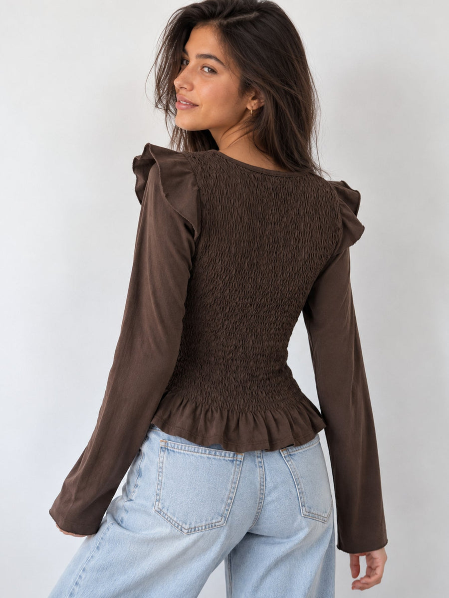 blouse smockée dos chocolat