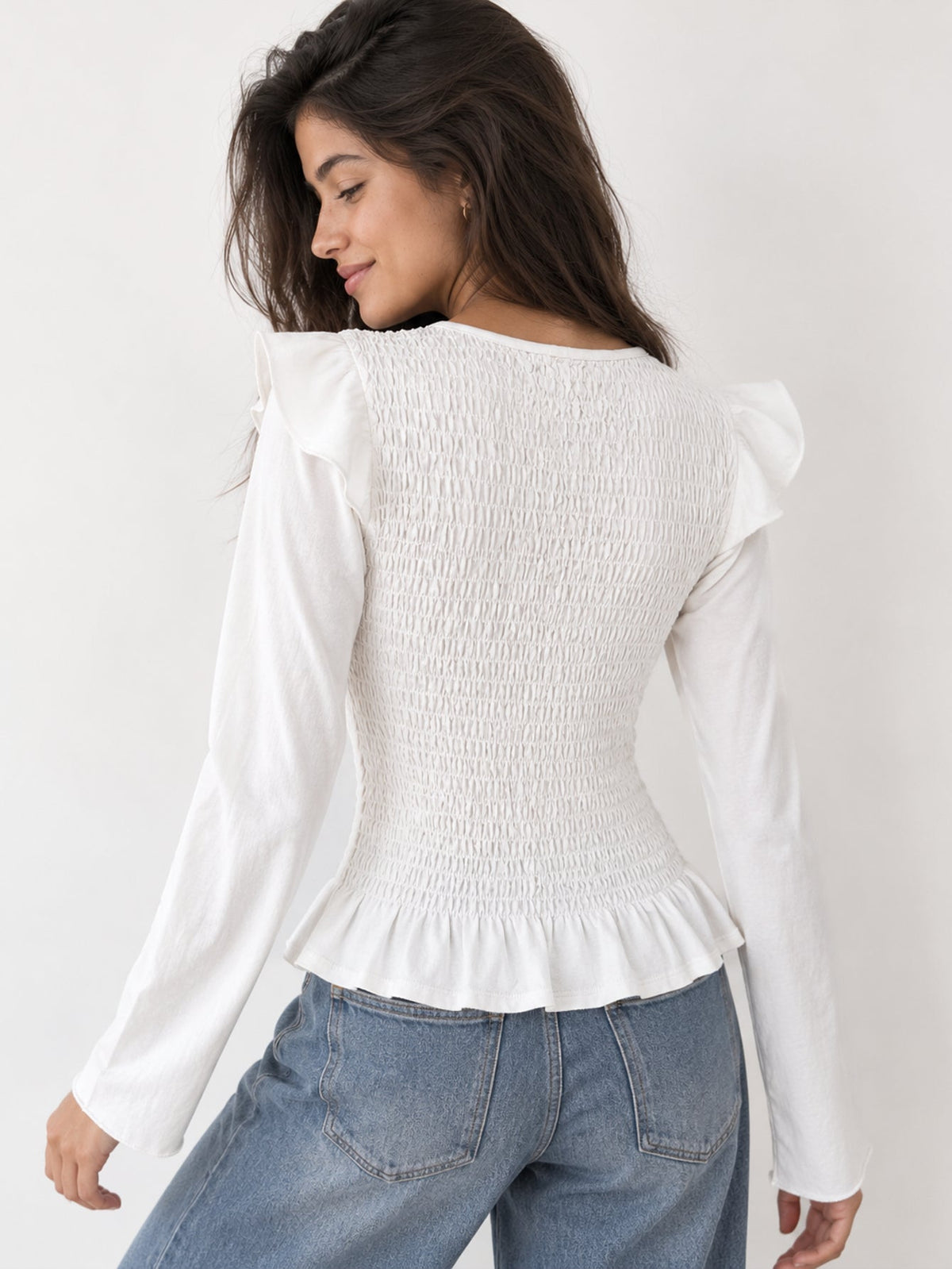 blouse smockée dos blanc