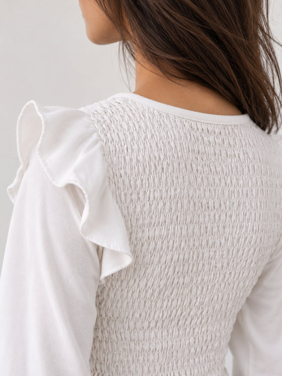 blouse smockée volants détail blanc