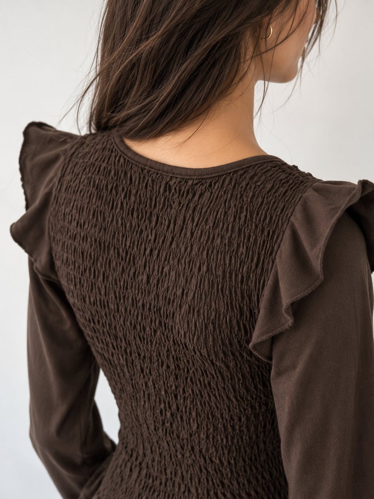 blouse smockée détail volants chocolat